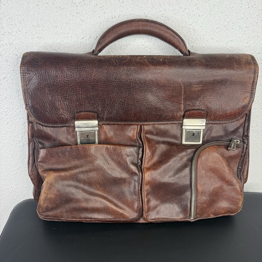Vintage Chiarugi Men's Genuine Leather Briefcase Made In Florence Italy 1969